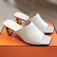 Hermes Iconique 60 Slides Women Nappa Leather In White