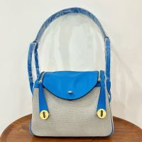 Hermes Lindy Bag Canvas and Swift Leather Gold/Palladium Hardware Beige/Blue