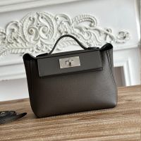 Hermes Mini 24/24 Bag Evercolor/Swift Leather Palladium Hardware In Etain Grey