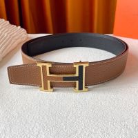 Hermes Two Color H 38 Reversible Belt Leather In Brown/Black