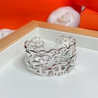 Hermes Wide Chaine D'ancre Enchainee Cuff Bracelet Silver